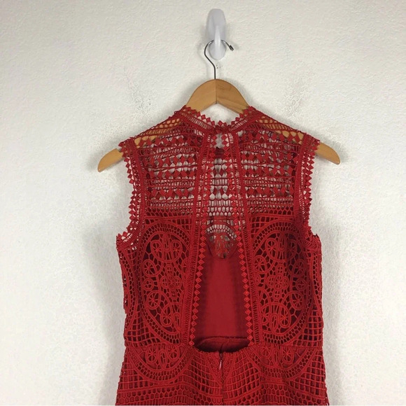 Lovers + Friends Lace Blush Red Crochet Open Back Cocktail Midi Dress Medium - Picture 13 of 15